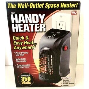 Handy Heater Wall-Outlet 350W Ceramic Space Heater Timer Remote Control New